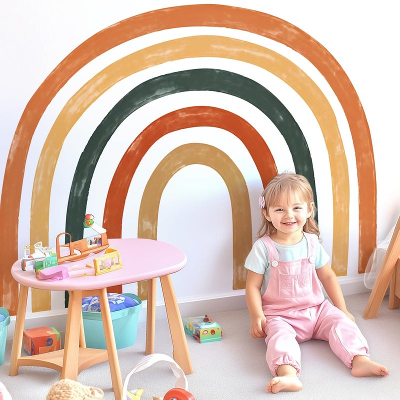 Kingarch Large Boho Rainbow Wall Decals, Colorful Peel and Stick Fabric Nursery Wall Decor, Removable Home Room Wall Decor Murals Stickers for Kids Girls Toddler Bedroom Living Room Playroom - Image 1